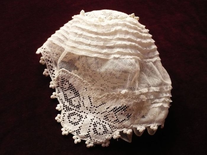 antique Art Deco tulle and lace baby bonnet