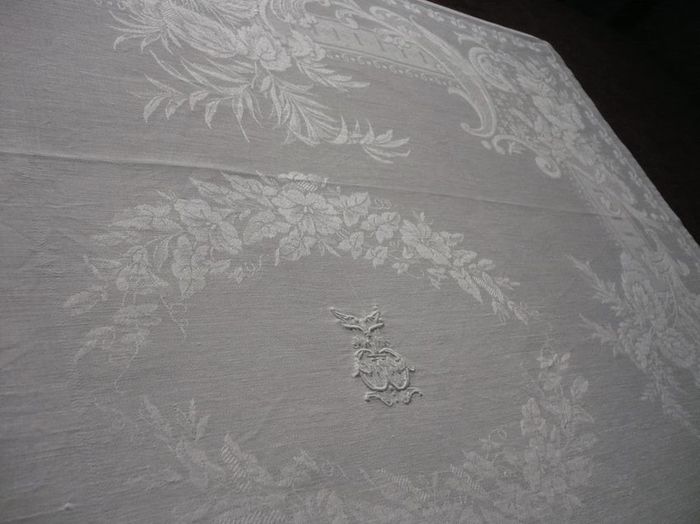antique linen damask napkins monogram JH