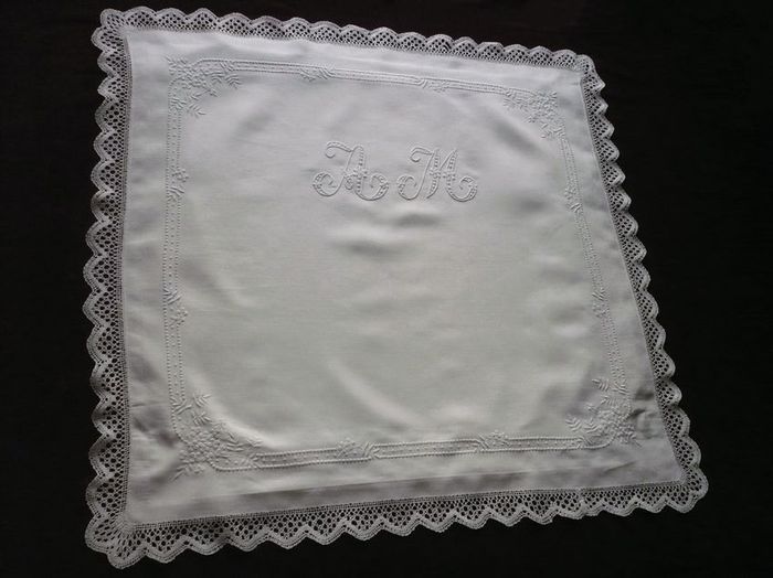 antique fine linen and lace pillow shams monogram AM