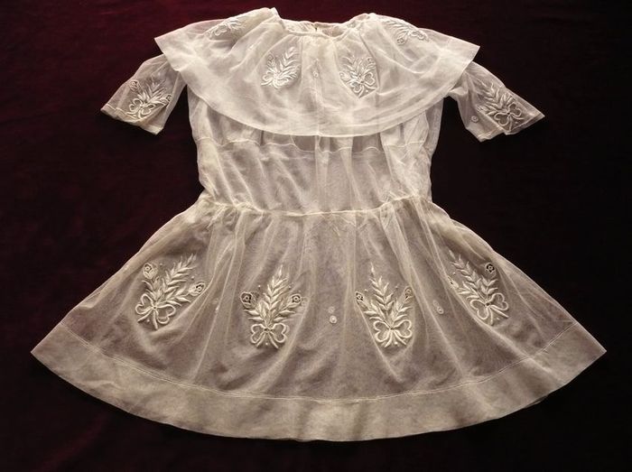antique silk tulle baby dress and matching bonnet