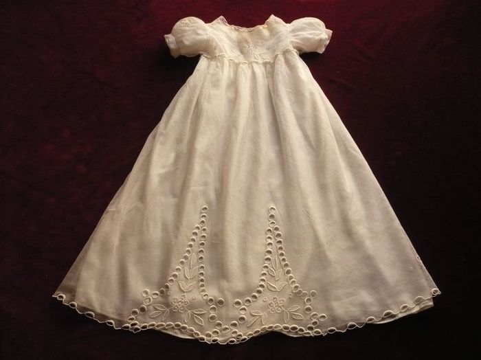antique silk embroidered Christening gown with matching bonnet