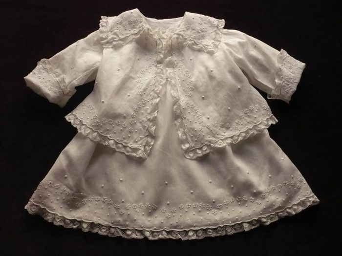luxury infant wear lace and embroidered ensemble