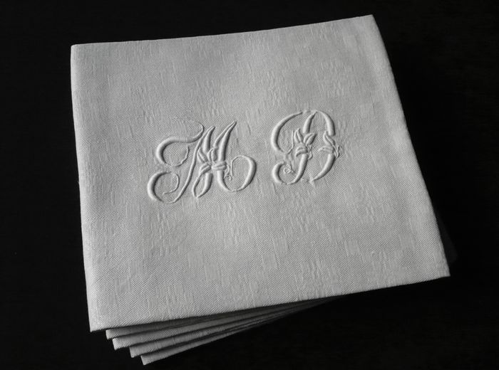 antique linen damask napkins monogram MD