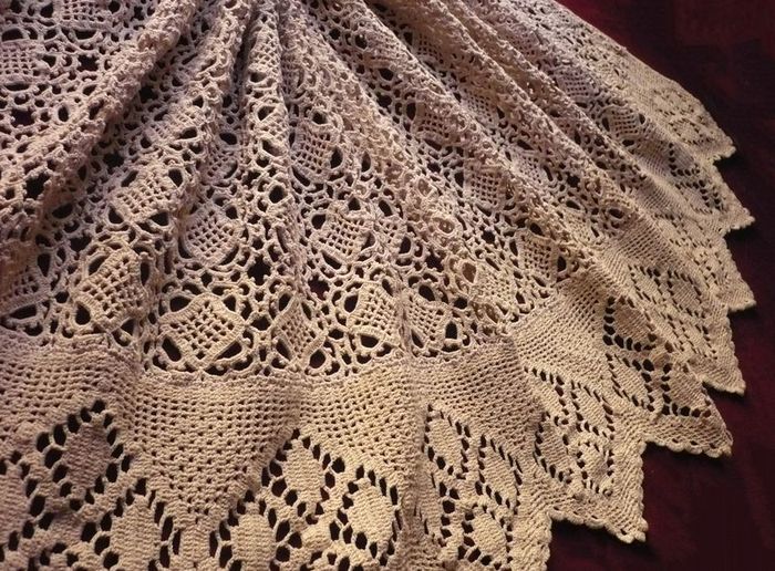 vintage hand crocheted linen bedcover