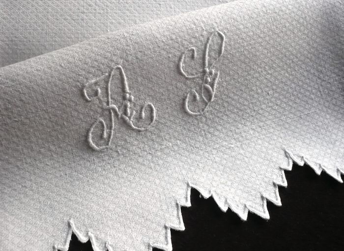 fine French damask hand towels monogram F