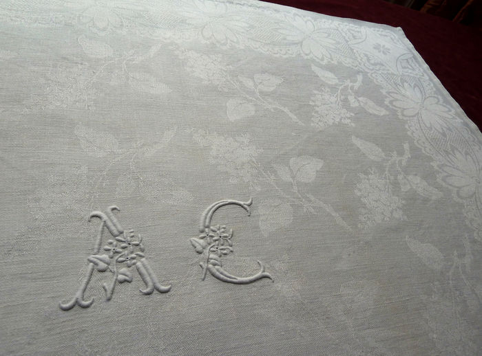antique linen damask napkins monogram AC
