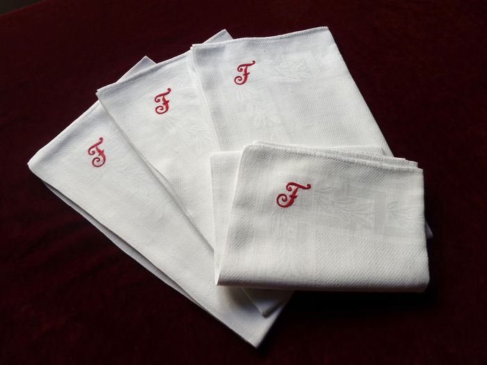 vintage damask hand towels red monogram F