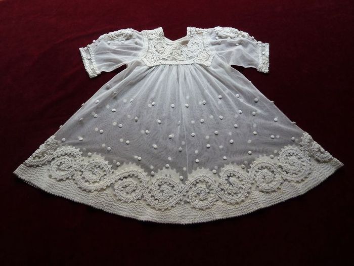 antique silk embroidered baby dress