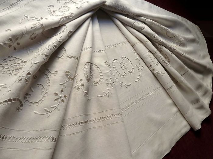embroidered antique linen sheet