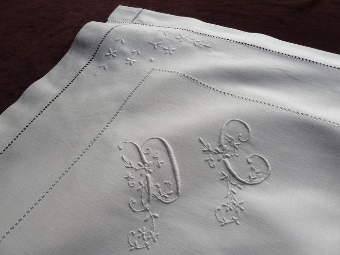 quality white linen cotton bedding monogram BR