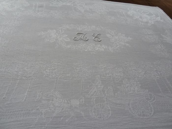 Antique linen damask napkins  monogram AE.
