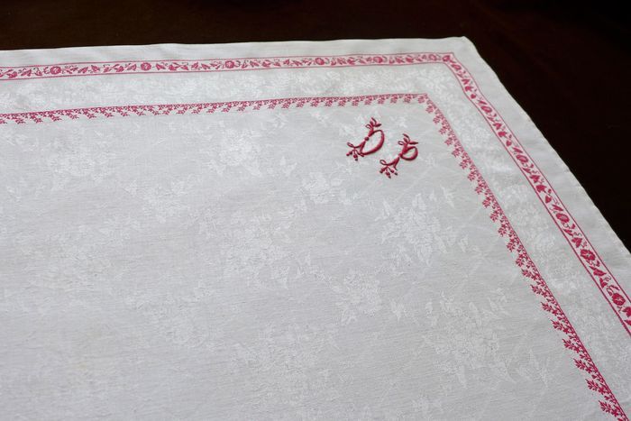 Antique linen damask napkins monogram DP